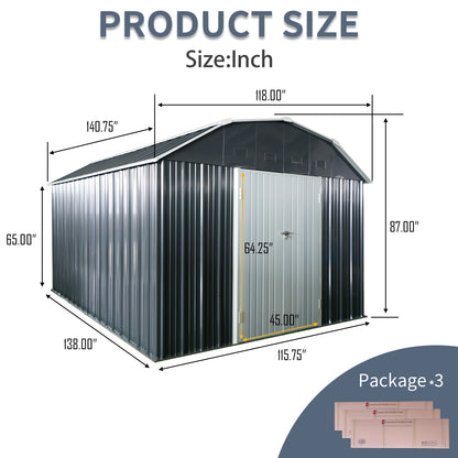 10 ft x 12 ft Outdoor Metal Storage Shed with Arch Roof with Lockable Doors for Backyard Garden Patio Lawn, Black image 4