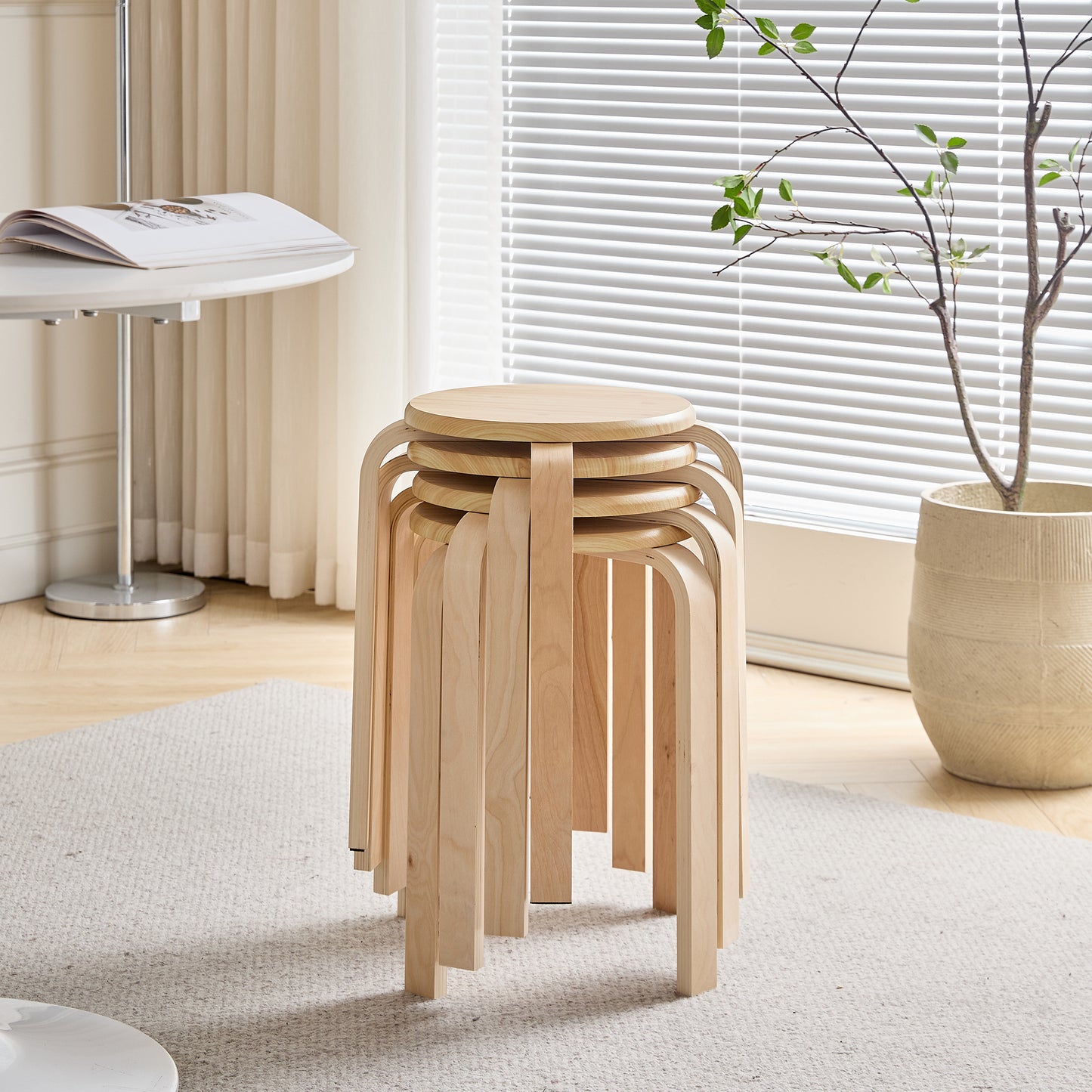 Set of 4 Stackable Stools, Stackable Bentwood Stools, Round Backless Chairs for Dining Room, Kitchen, Classroom image 1