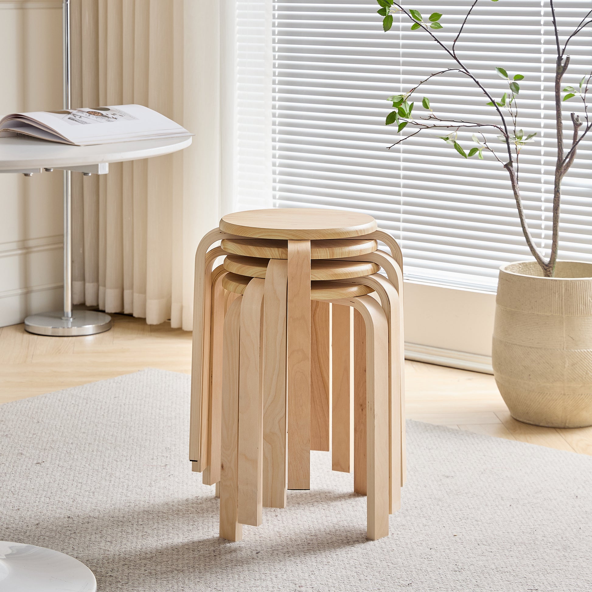 Set of 4 Stackable Stools, Stackable Bentwood Stools, Round Backless Chairs for Dining Room, Kitchen, Classroom image 1