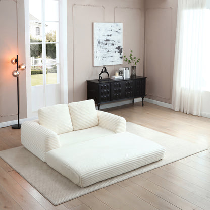 2-in-1 Folding Convertible Sofa Bed, Modern Corduroy Sleeper Couch with 2*pillows, Futon Modular Upholstered Boneless Loveseat with Pull-Out Bed,Folding Floor Modular Couch for Living Room Beige image 4