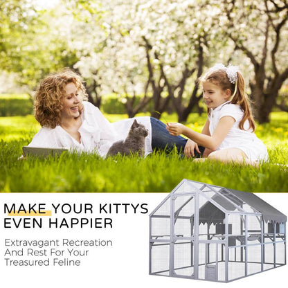 Large Catio Outdoor Cat Enclosure,Large Cat Run with Bridges,Walks,Wooden Feral Cats Shelter with Waterproof and UV Proof Canopy image 5