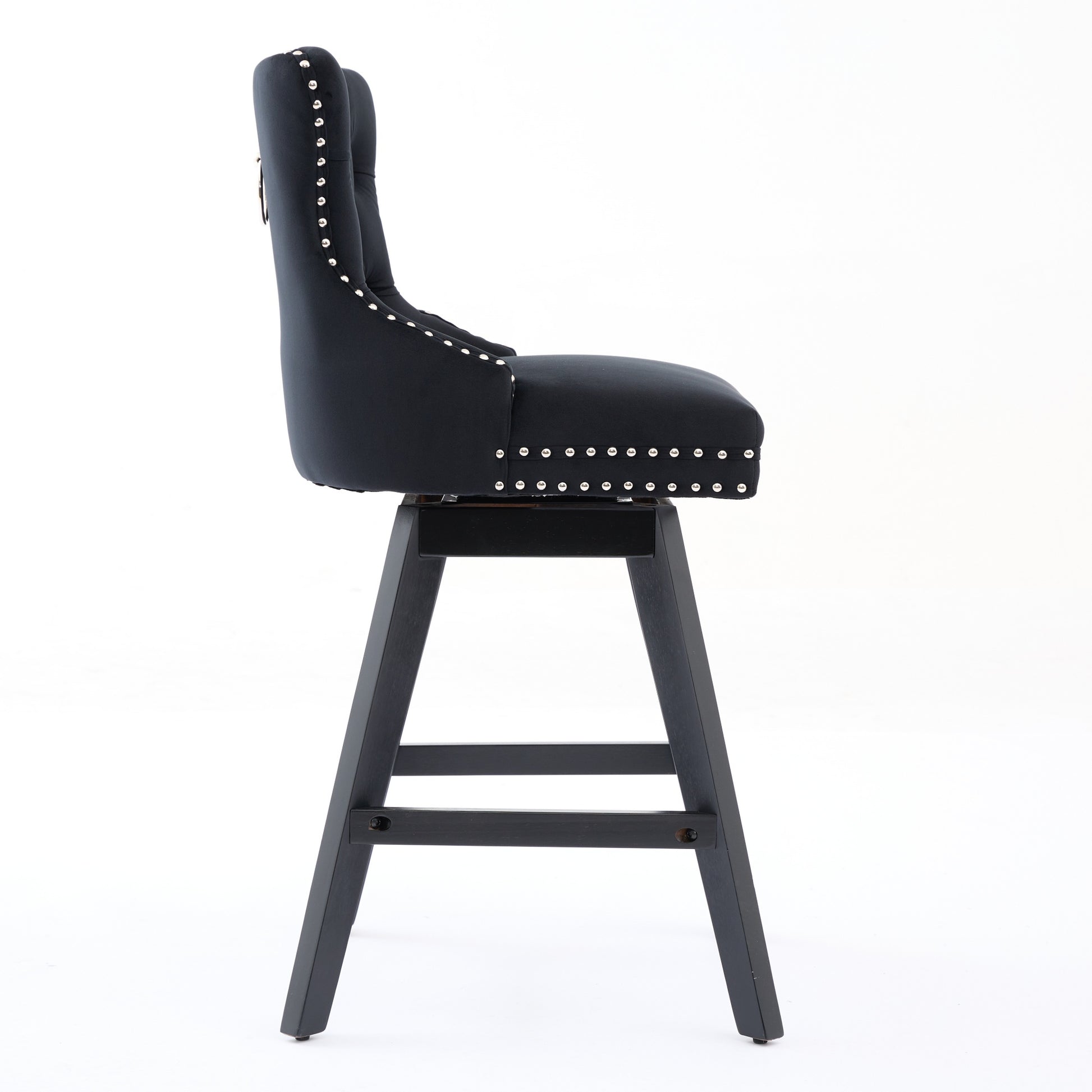 Swivel Velvet Barstools with Button Tufted Decoration and Wooden Legs, and Chrome Nailhead Trim, Leisure Style Bar Chairs,Bar stools, Set of 2 (Black),SW1860BK image 5