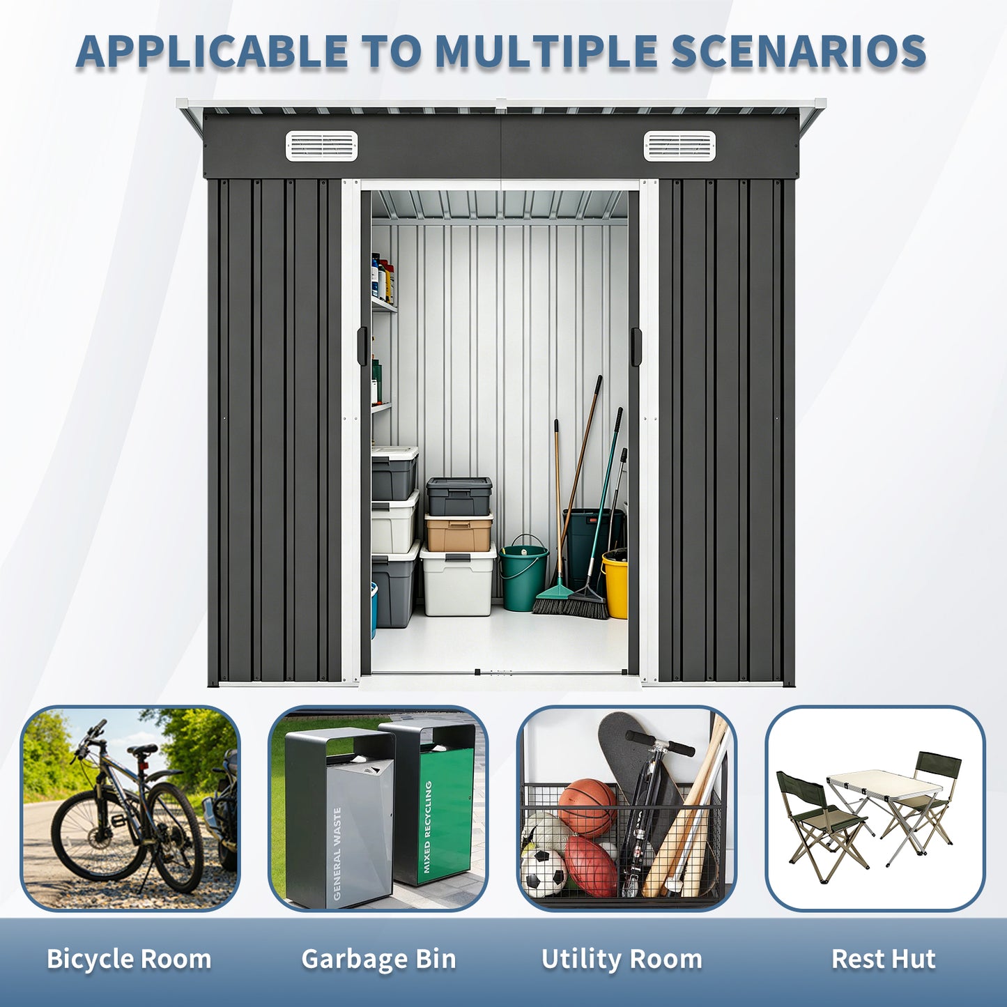 6x4ft Metal Shed, Sliding‑Door Outdoor Storage Building with Ventilation Vents & Threshold,Galvanized Steel Shed for Garden, Yard(6.43*4 FT) image 3