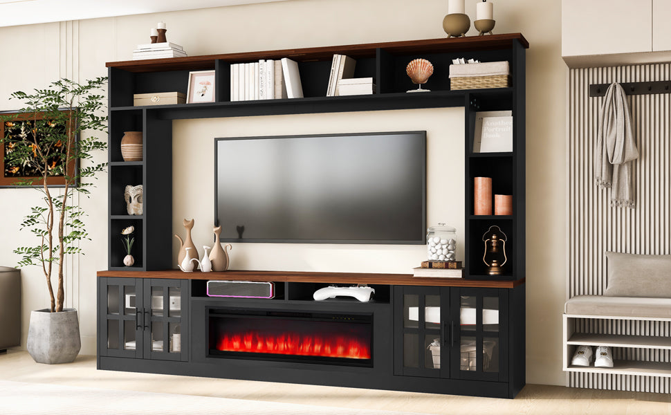 U-Can 95.5" W Wall Unit Entertainment Center with Bookshelves for TVs up to 80", Modern TV Stand Media Console with electric fireplace Cabinets, and Adjustable Shelves for Living Room image 5