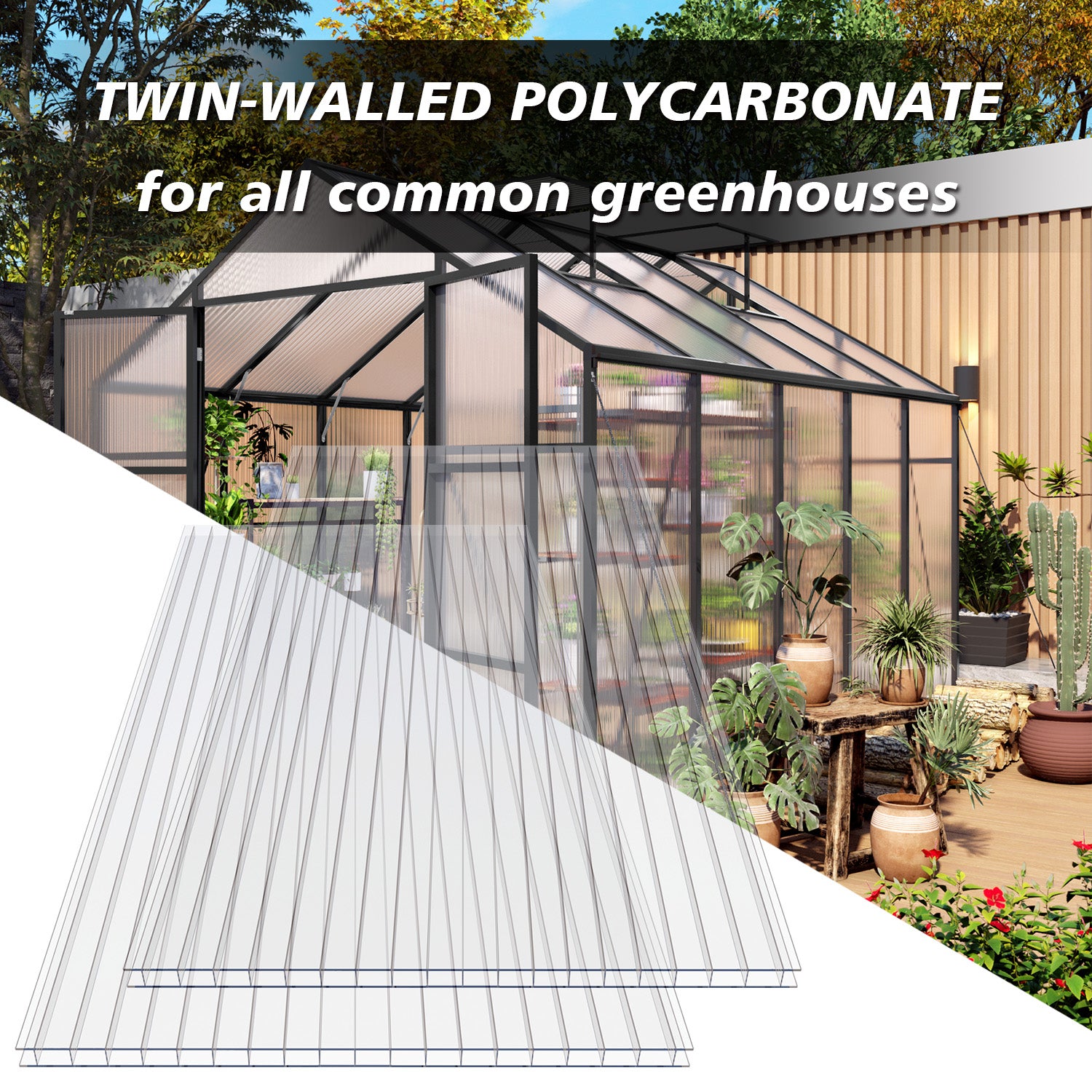 12 Pack Twin-Wall Polycarbonate Sheets 5' x 2' x 0.24",UV Protected Greenhouse Panels, Shatterproof & Insulated Roofing Sheets for Greenhouse, Patio Cover, Garden Shed and DIY Projects image 6