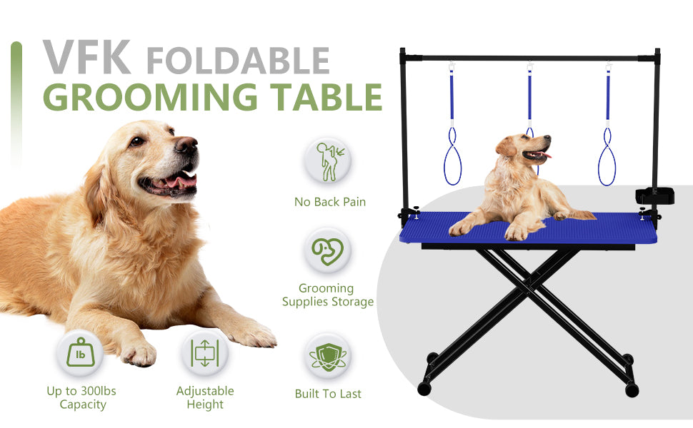 47'' Blue Large Dog Grooming Table X-Lift Foldable Grooming Table for Dogs at Home Adjustable Height Arms Pet Station with Nooses, Tool Organizer image 11