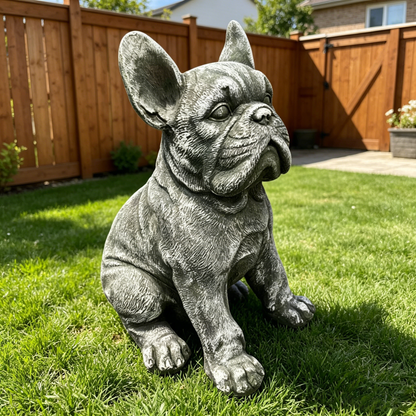 16'' Outdoor Weatherproof French Bulldog Statue, Rustic Stone Finish Resin Dog Sculpture, Decorative Ornament for Garden, Yard, Patio, Lawn & Backyard Landscaping image 7