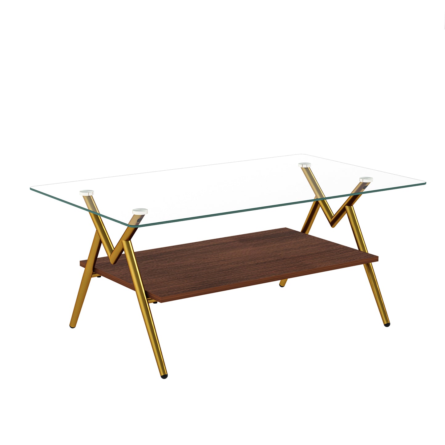 Rectangle Coffee Table with Tempered Glass top and Golden Metal Legs, Modern Table for Living Room, Transparent Glass image 9