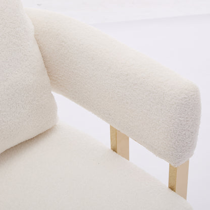 TS Modern decorative chair, living room side chair with gold metal legs, no wheels, suitable for dressing area, reception room, office,Teddy fleece upholstered metal foot sofas 2PCS White image 9