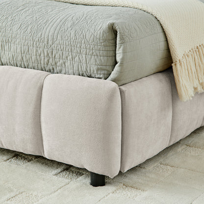 King Size Upholstered Bed,comfortable upholstered bed frame, Chenille fabric, with headboard and solid bed frame. With drawer for storage.-Beige(88.5''*85.5''*31'') image 9