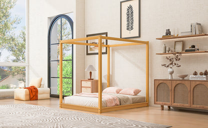 Queen Size Canopy Platform Bed with Support Legs,Natural image 4