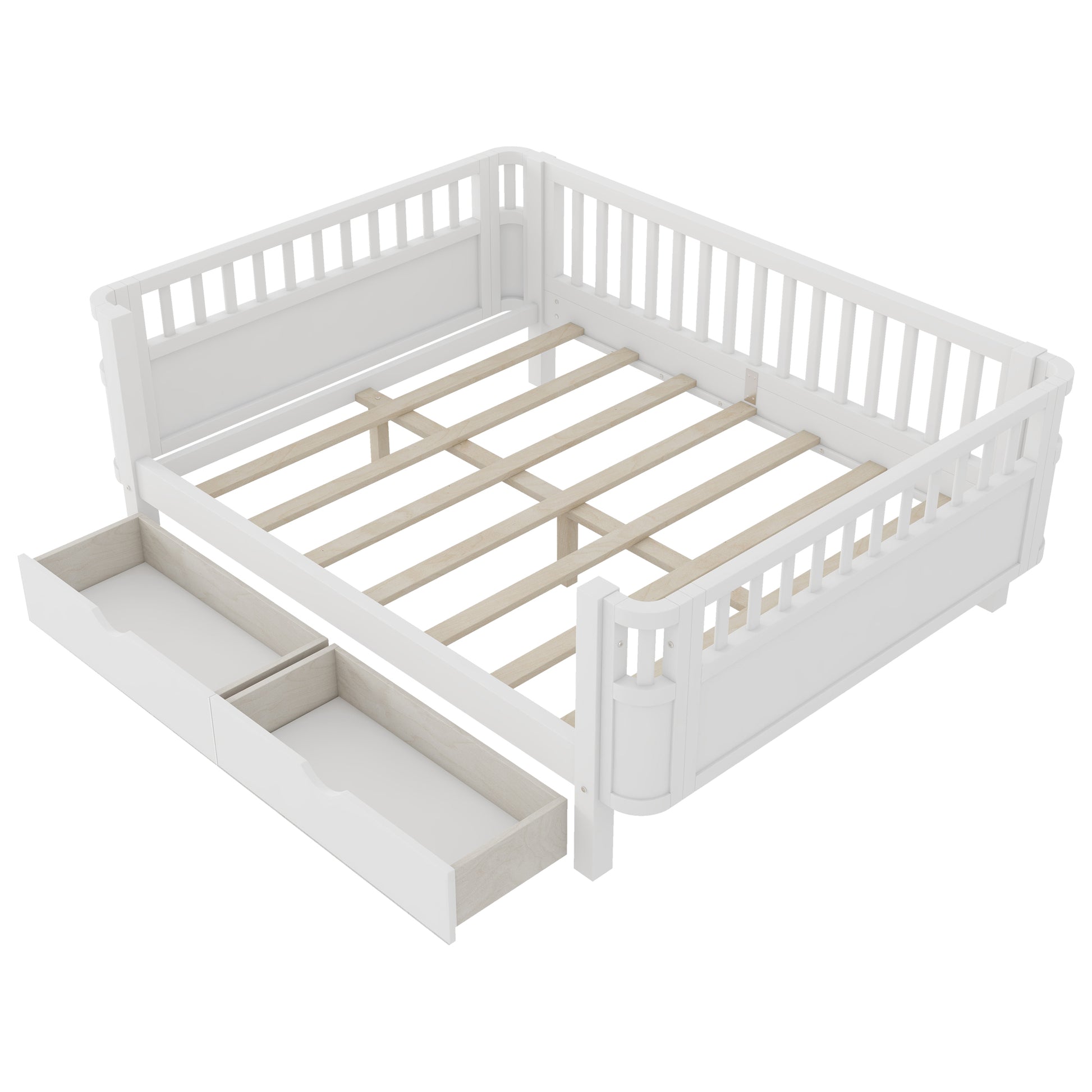 Full Size Wood Platform Bed for Kids, Wood Low Profile Full Bed with Rails for Girls and Boys, White (Old SKU W2593P331684) image 10
