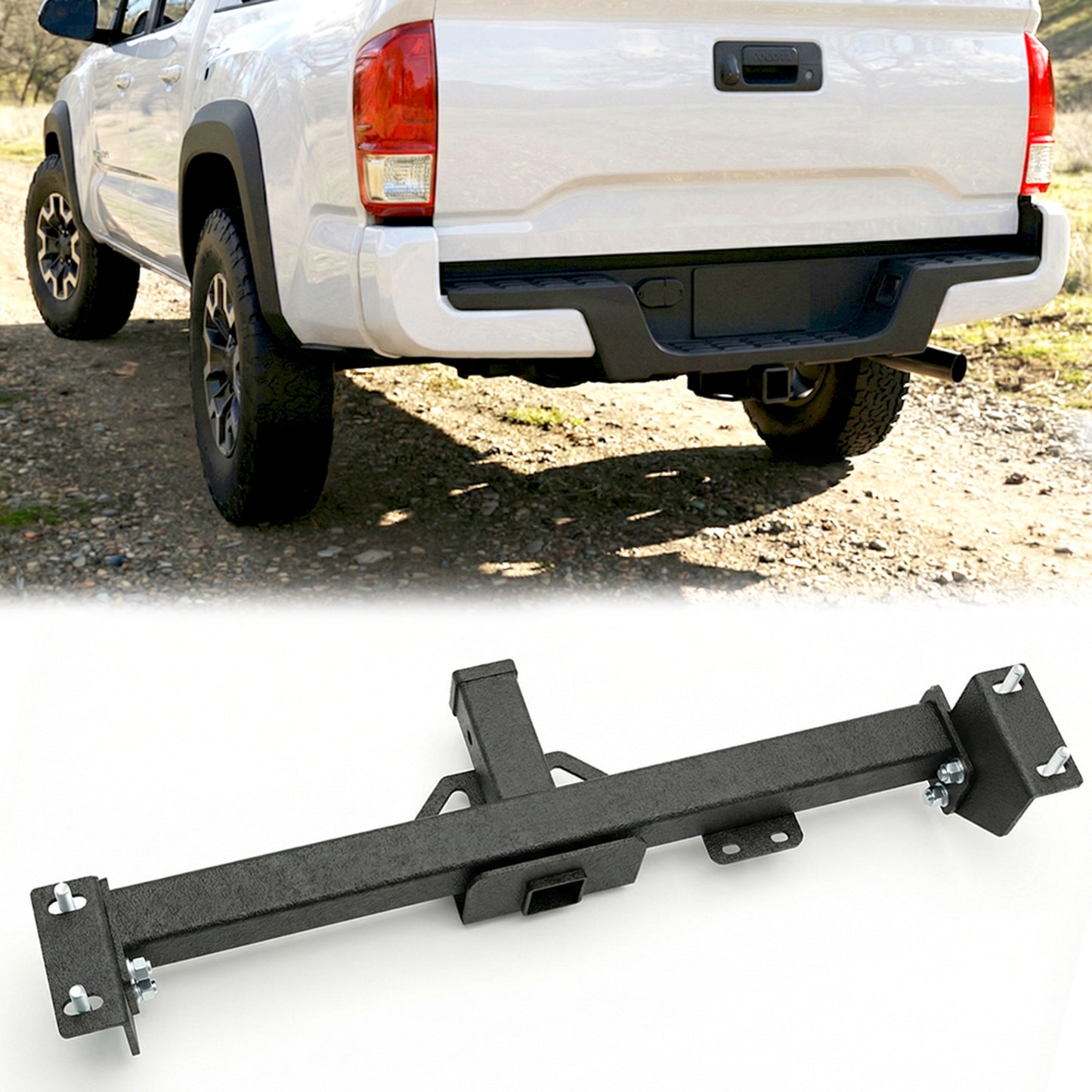 Black Steel Trailer Hitch 2 Hitch Receiver Compatible With 2016 - 2023 Toyota Tacoma (Not Applicable for SR Models) image 1
