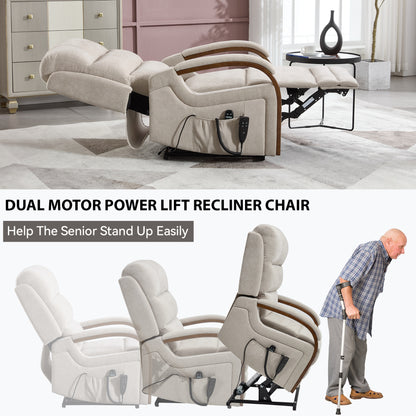 Power Beige Chenille Lift Recliner Chair Dual Motor Infinite Position Up to 350 LBS with Solid Wood Armrests, Heat Massage and Heavy Duty Motion Mechanism image 10