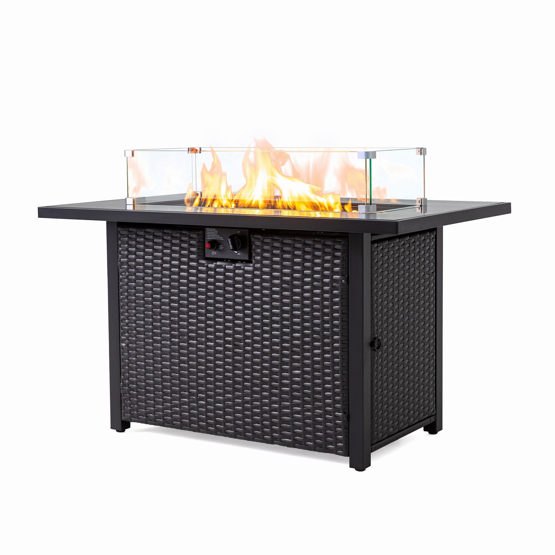 44 Inch 50000 BTU Propane Fire Pit Table, 2-in-1 Rectangular Fire Pit Outdoor Patio Heater Table with Glass Wind Guard for Backyard Garden Gathering image 8