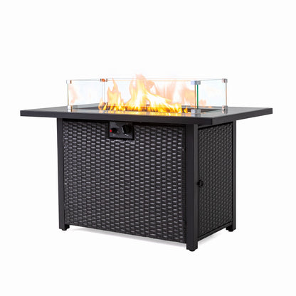 44 Inch 50000 BTU Propane Fire Pit Table, 2-in-1 Rectangular Fire Pit Outdoor Patio Heater Table with Glass Wind Guard for Backyard Garden Gathering image 8