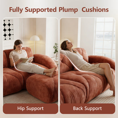 140''Soft Velvet Fabric,Boneless Sofa With Tufted,32D High Density Sponge,Ergonomic Design Bottom,No Assembly Required,Bottom Anti-Slip Design,For Living Rooms,Home Theater,Red Brown image 5