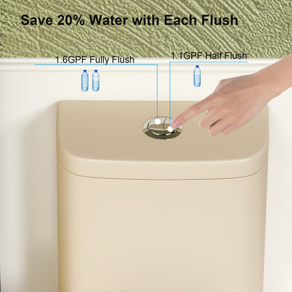 1.1/1.6 GPF Tornado Flush One-Piece Toilet with Comfort Chair Seat ADA Height 17",Powerful & Quiet Dual Flush Modern Toilet,Siphonic S-trap 12",Rimless Bowl with Soft Closing Seat, khaki
2KK-006 image 9