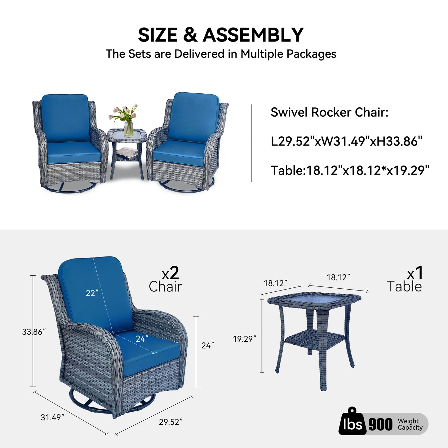 Wicker Patio Furniture Set - 3 Piece Rattan Outdoor Sectional Conversation Sets 2 Piece Wicker Hang gliding Chairs and 1 Side Table image 6