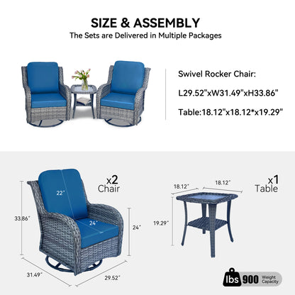 Wicker Patio Furniture Set - 3 Piece Rattan Outdoor Sectional Conversation Sets 2 Piece Wicker Hang gliding Chairs and 1 Side Table image 6