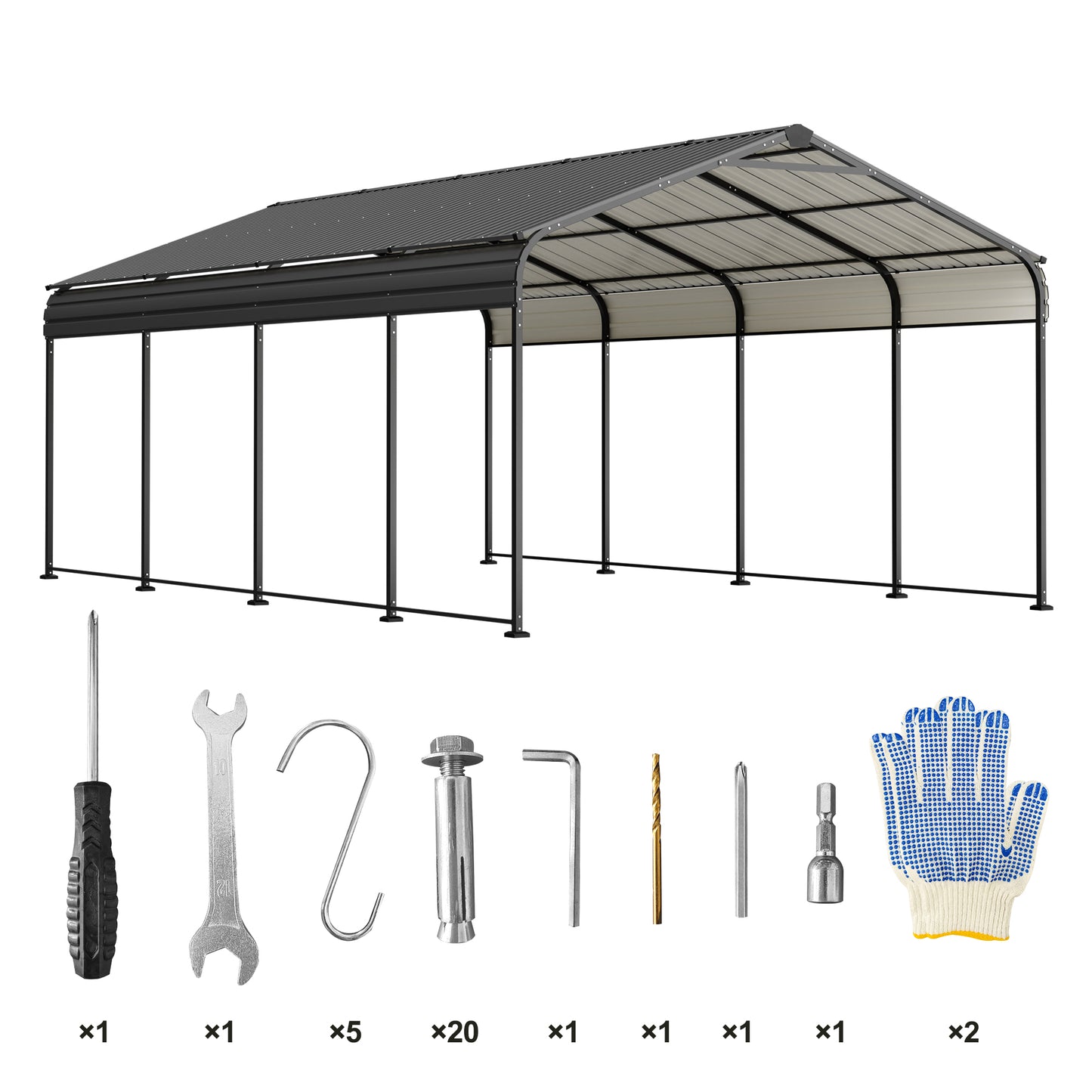 12X20 FT Metal Carport, Outdoor Car Shelter All Weather, Heavy Duty Outdoor Galvanized Car Shelter for Car Boat Truck and SUVs Black image 4
