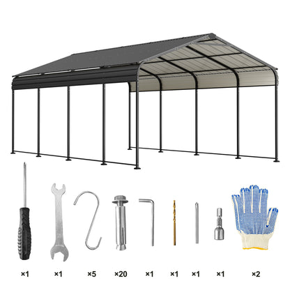 12X20 FT Metal Carport, Outdoor Car Shelter All Weather, Heavy Duty Outdoor Galvanized Car Shelter for Car Boat Truck and SUVs Black image 4