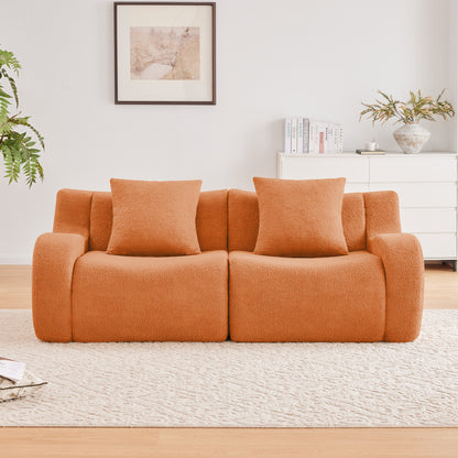 Soft Teddy Fabric Boneless Sofa,No Assembly Required Streamlined Design,Anti-Slip Design 32D High Density Sponge Living Rooms Bedrooms,Orange image 3