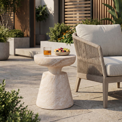 Outdoor/Indoor Lightweight Concrete Side Table,Travertine Finish image 1