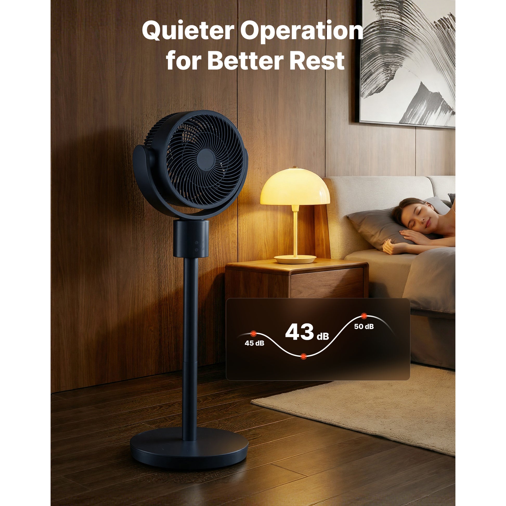 7-Inch Pedestal Fan, Oscillating Standing Floor Fan with DC Motor, Remote Control, 12 Speeds & 3 Modes, 15H Timer, Adjustable Height, Quiet for Home, Bedroom, Living Room, Study Room, Blue Gray image 4