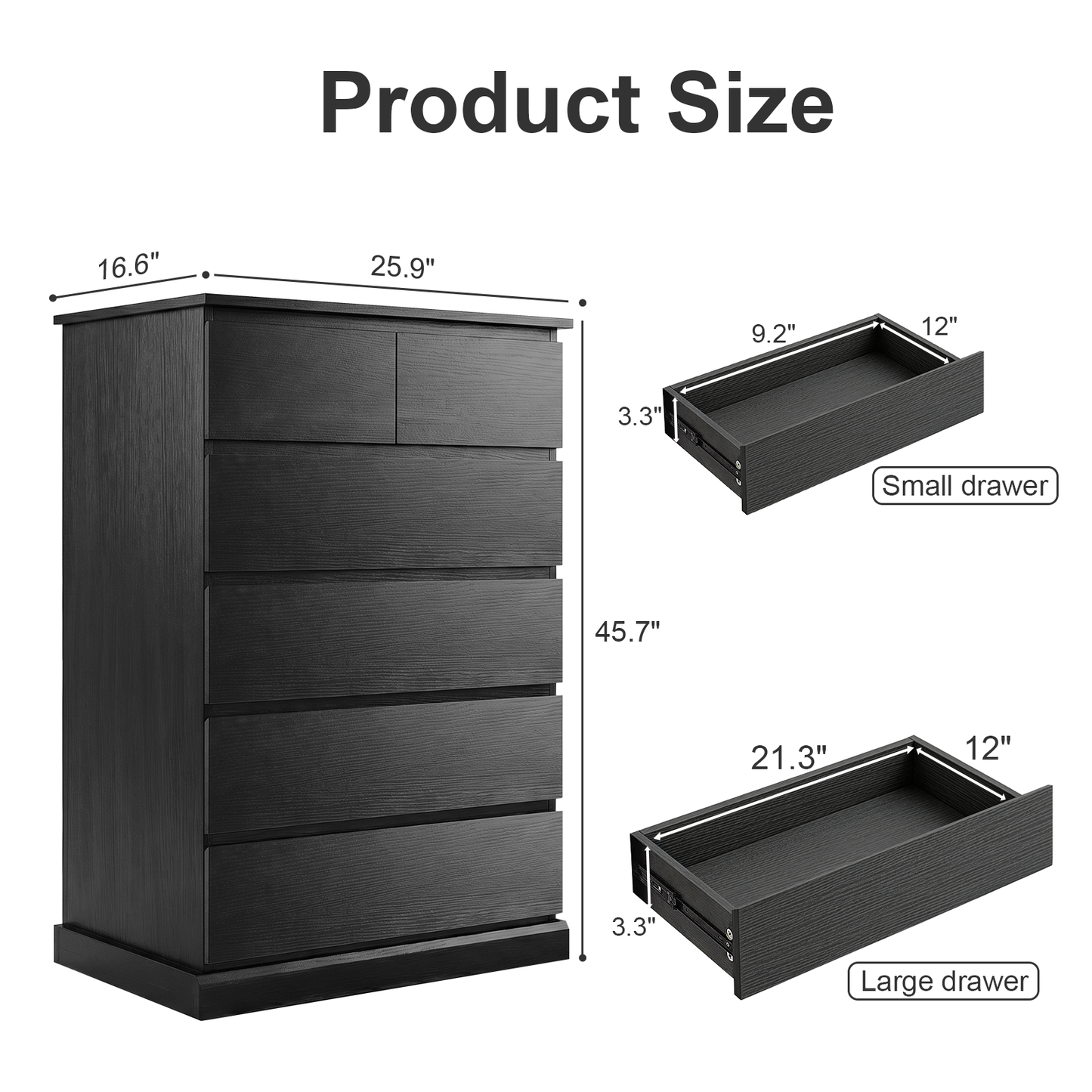 6 Drawers Dresser for Bedroom, Tall Dresser for Bedroom, Modern Chest of Drawers with Concealed Handles, Vertical Wood Storage Cabinet for Bedroom, Living Room, Entryway, Black image 12