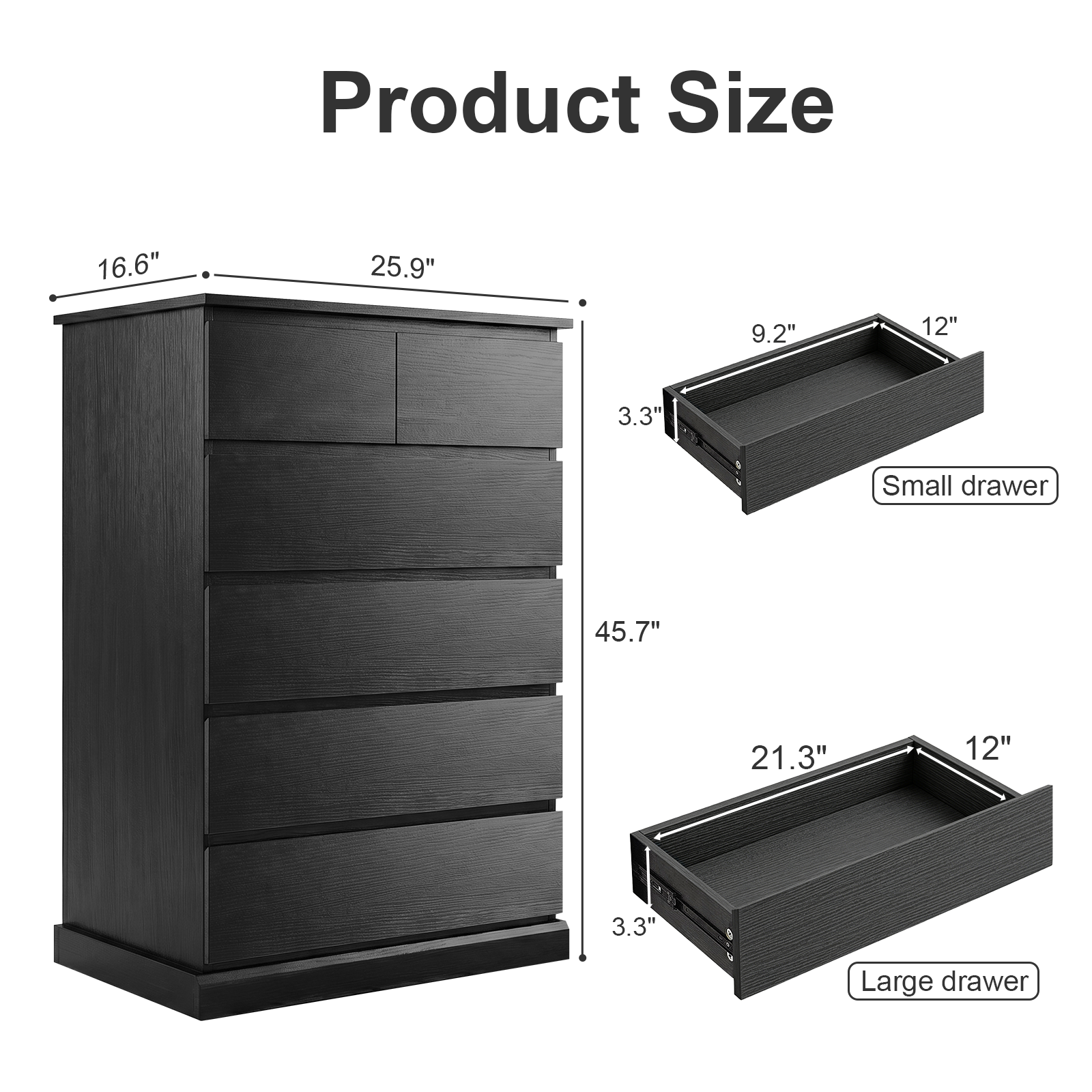 6 Drawers Dresser for Bedroom, Tall Dresser for Bedroom, Modern Chest of Drawers with Concealed Handles, Vertical Wood Storage Cabinet for Bedroom, Living Room, Entryway, Black image 12