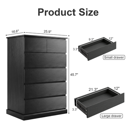 6 Drawers Dresser for Bedroom, Tall Dresser for Bedroom, Modern Chest of Drawers with Concealed Handles, Vertical Wood Storage Cabinet for Bedroom, Living Room, Entryway, Black image 12
