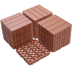 Plastic Interlocking Deck Tiles, 12.00"x12.00"(Pack of 44 ), Patio Flooring Outdoor Waterproof All Weather Use for Garden Poolside Front/Back Yard, Mahogany Colour