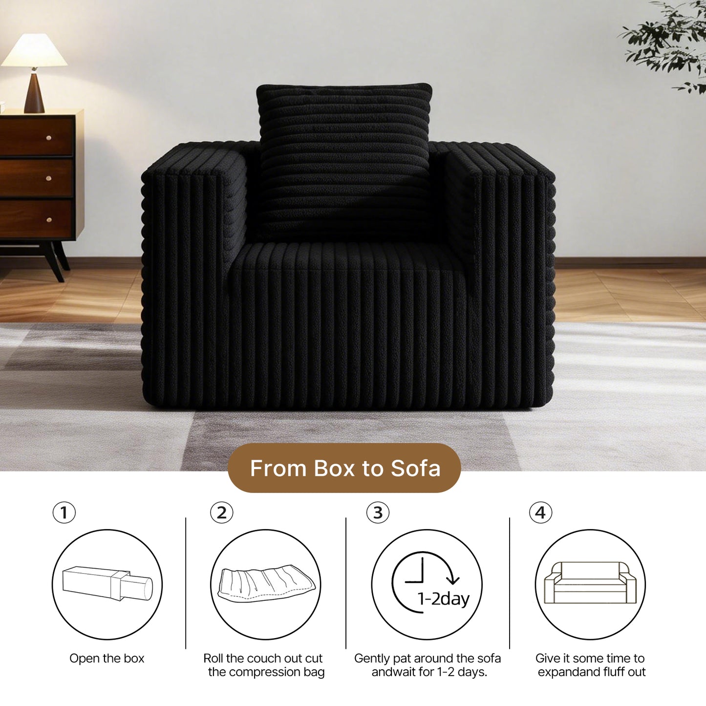 Small Boneless Sofa Chair, No Assembly Couch in a Box Memory Foam Mini Cloud Reading Chair with Throw Pillow for Living Room Bedroom Playroom image 5