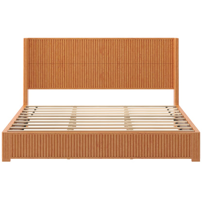 Solid Wood Platform Bed Frame with Headboard, No Box Spring Needed, Floor-standing bed, Easy Assembly, King Size, Natural image 10