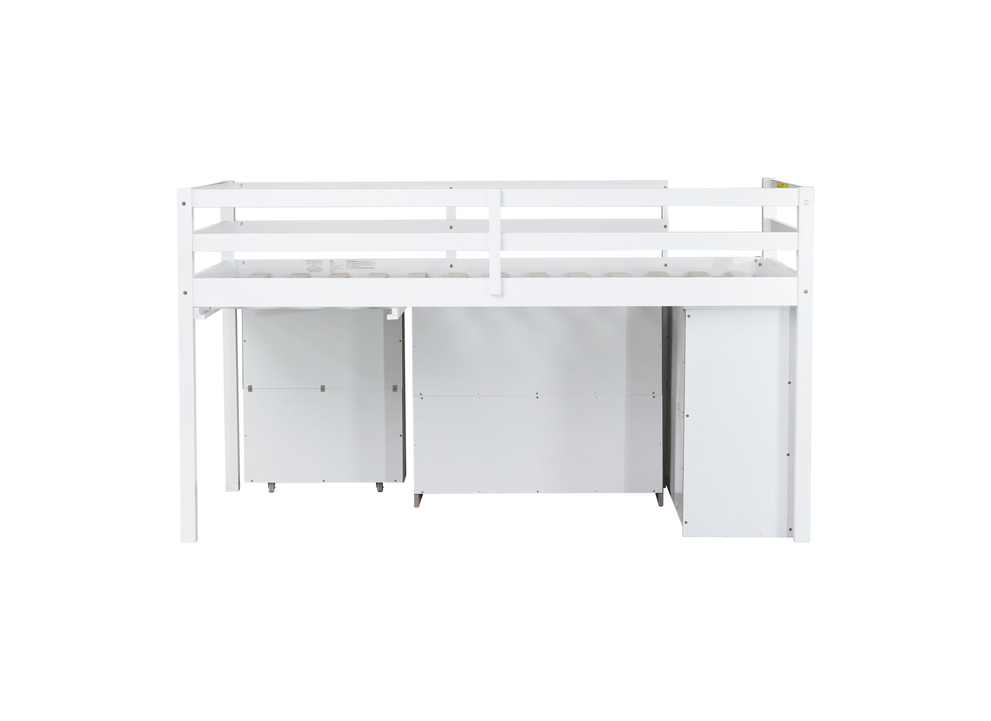 Twin Loft Bed w. stroage case,drawers,Twin Loft Bed with,Drawer Cabinet, Shelf Cabinet and Pulling -Out Desk,Rubber Wood Loft Bed with Safety Guardrail,Ladder,White image 3