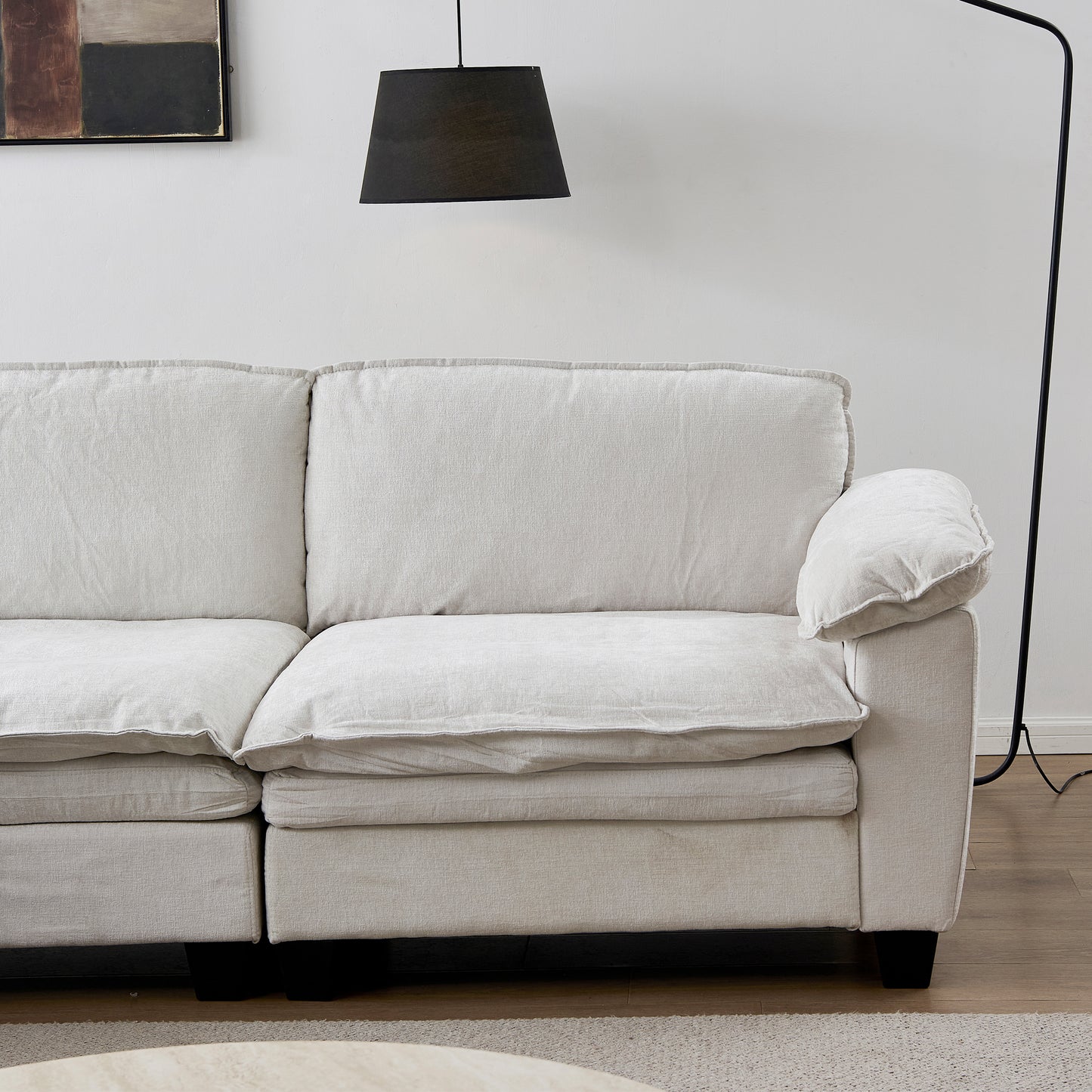Living Room Furniture Big Loveseat Luxury Couch with Soft Chenille Upholstered Sofa Beige image 4