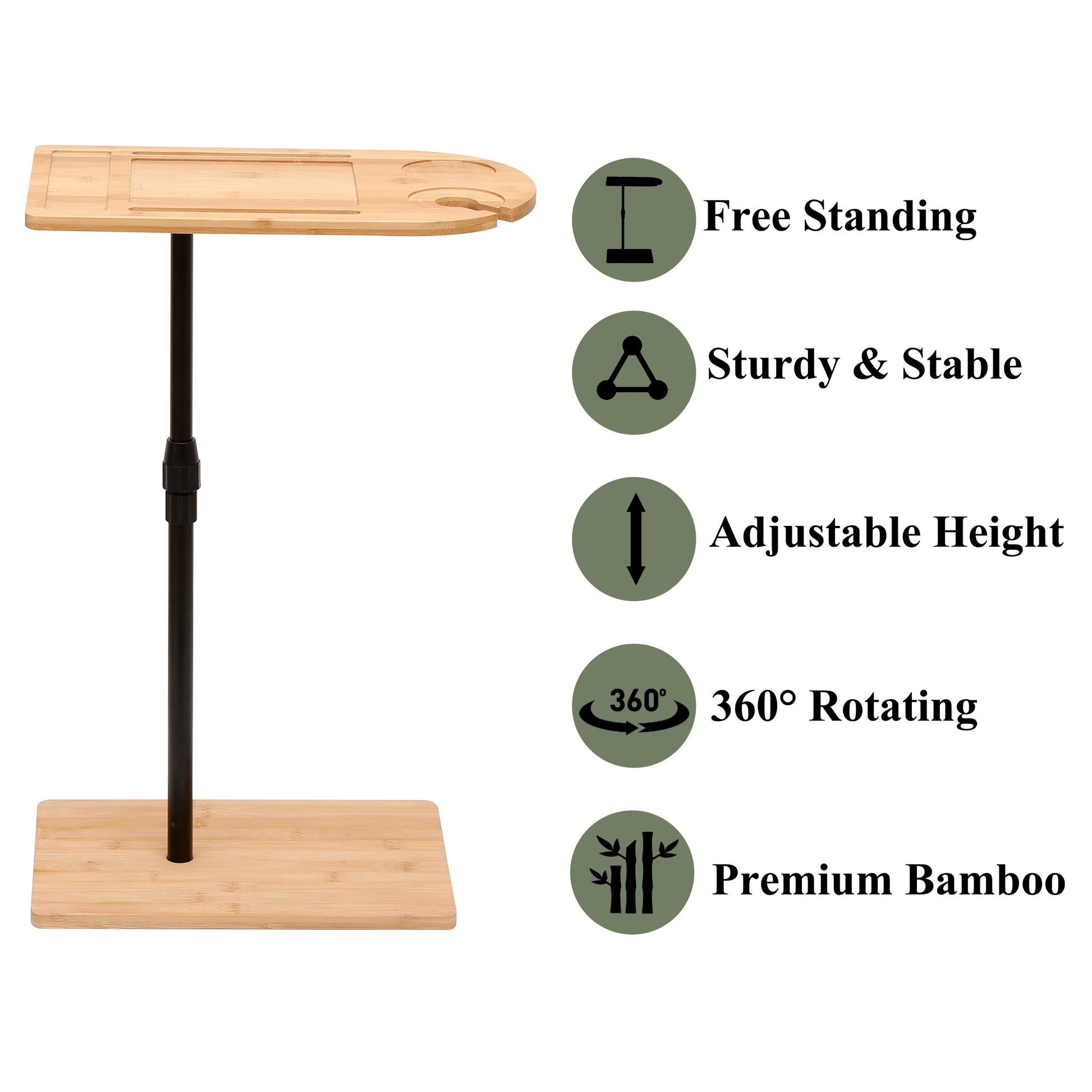 Couch Tray Table Bamboo Height Adjustable Side Table for Sofa C-shaped Oval End Tables with Slots for Bed & Chairs in Living Room & Bedroom (Oval + Rectangle) image 5