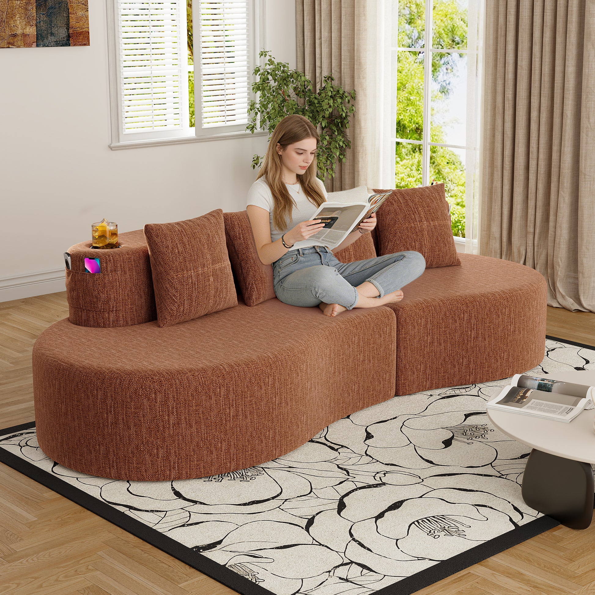 Modern Curved Sectional 3 Seat Minimalist Elegant Half Moon Sofa Compressed Modular Sectional Sofa for Living Room, Office, Apartment image 3