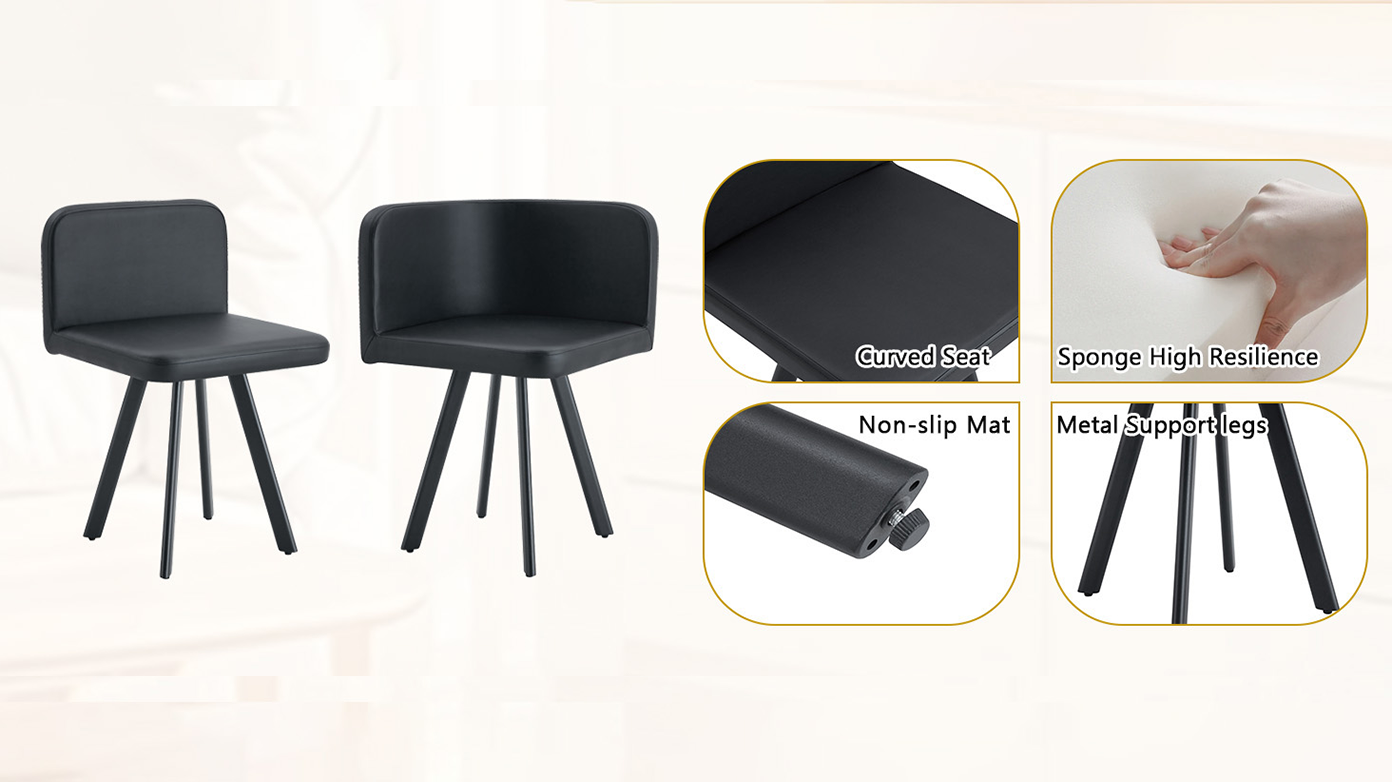 7-Piece Rectangular Dining Table Set, Fixed Two-Tone Wood Grain & Black Triamine Tabletop with 6 Black PU Leather Chairs, Modern Kitchen Table Set for 6 People, Ideal for Small Spaces, Apartment image 11