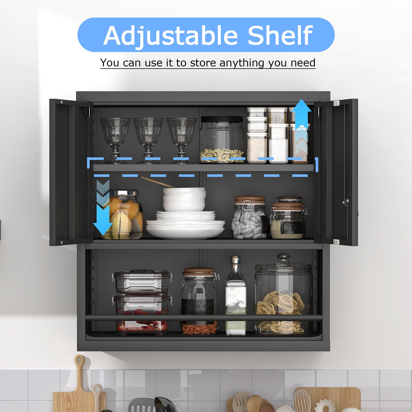 Metal Adjustable 2 Doors Metal Storage Cabinet Kitchen Pantry Cabinet With Adjustable Shelves Tall Steel Cabinet Locker For Kitchen, Living Room, Dining Room And Office image 9