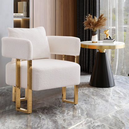 TS Modern decorative chair, living room side chair with gold metal legs, no wheels, suitable for dressing area, reception room, office,Teddy fleece upholstered metal foot sofas 2PCS White image 2