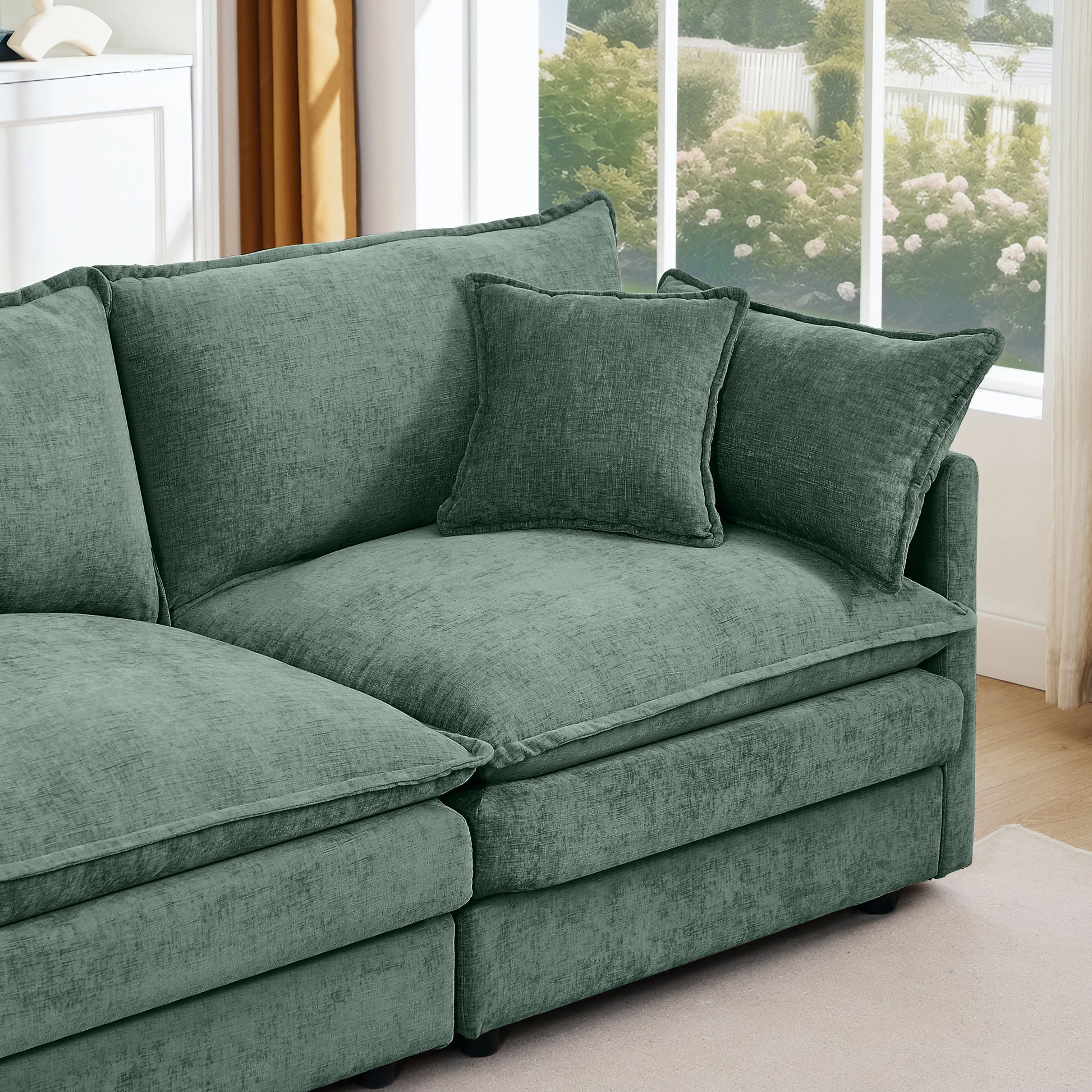 Modular Sectional Sofa, 102 Inch L Shaped Couch Set for Living Room, 3-Seater Comfy Cloud Couches with Movable Ottoman, DIY Combination, Chenille, Mint Green image 7