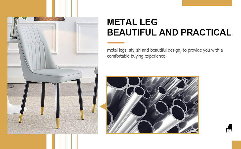 Light gray dining chairs and living room chairs. PU material and metal legs, suitable for kitchen, living room, and dining room, 2 piece set (light gray+PU)C-007 image 7