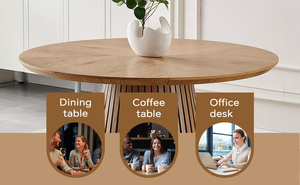 Wooden dining table, modern round kitchen dining table, fashionable design, suitable for family gatherings, multi-functional and space-saving, suitable for living room and dining room image 6