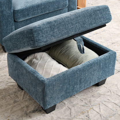 Single sofa recliner with manually adjustable backrest, USB charging port on the armrest side, phone stand included, hidden armrest storage, and a matching storage ottoman-Blue image 9