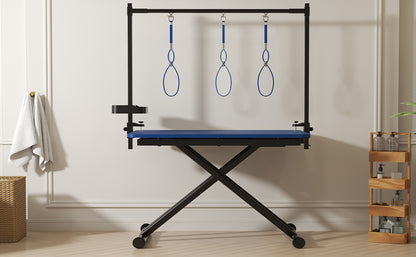 47'' Blue Large Dog Grooming Table X-Lift Foldable Grooming Table for Dogs at Home Adjustable Height Arms Pet Station with Nooses, Tool Organizer image 2