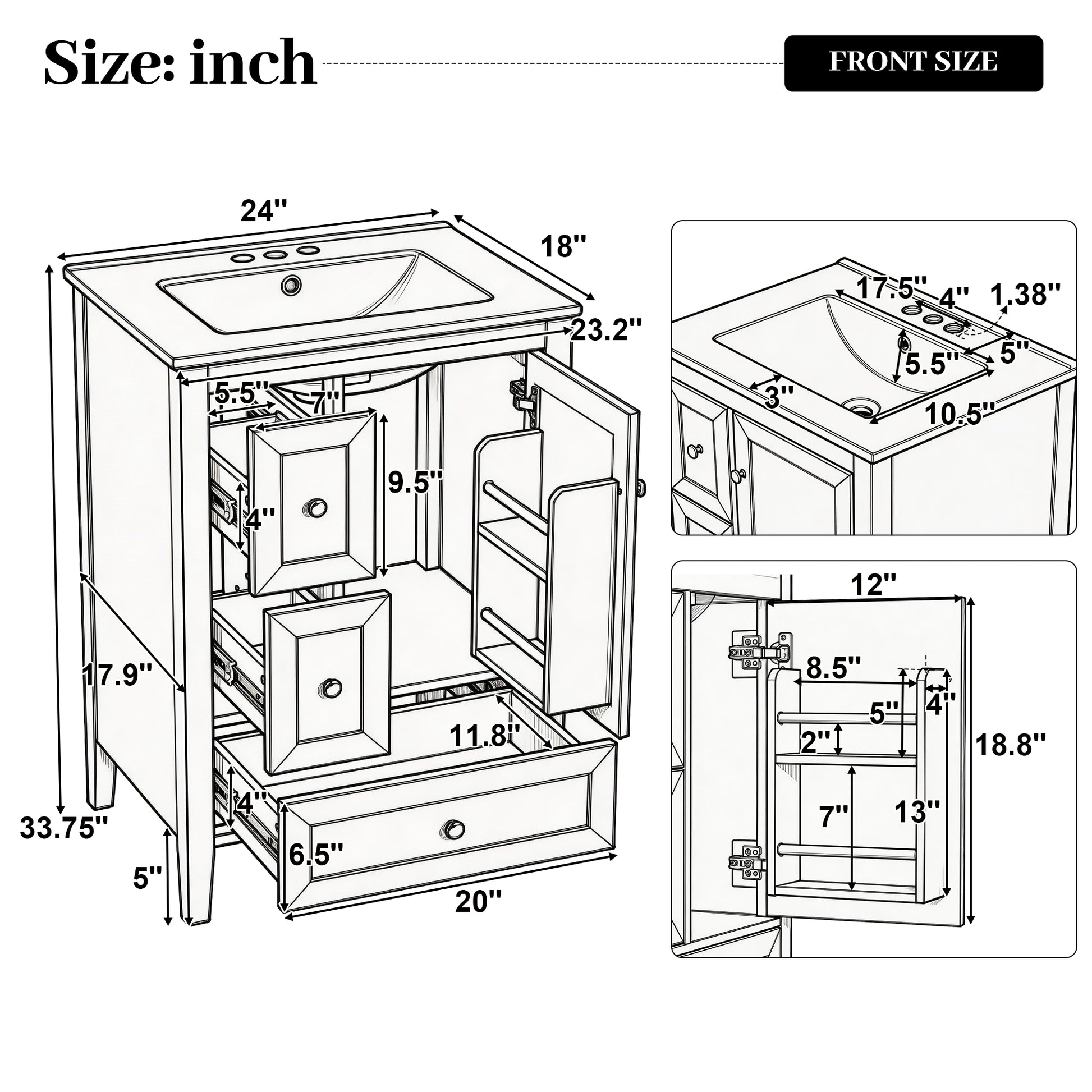[Video] 24" Modern Blue Gray Bathroom Vanity with Ceramic Sink, Solid Wood Legs, Soft-Close Drawers & Door, Storage Rack, Painted Surface Finish image 3