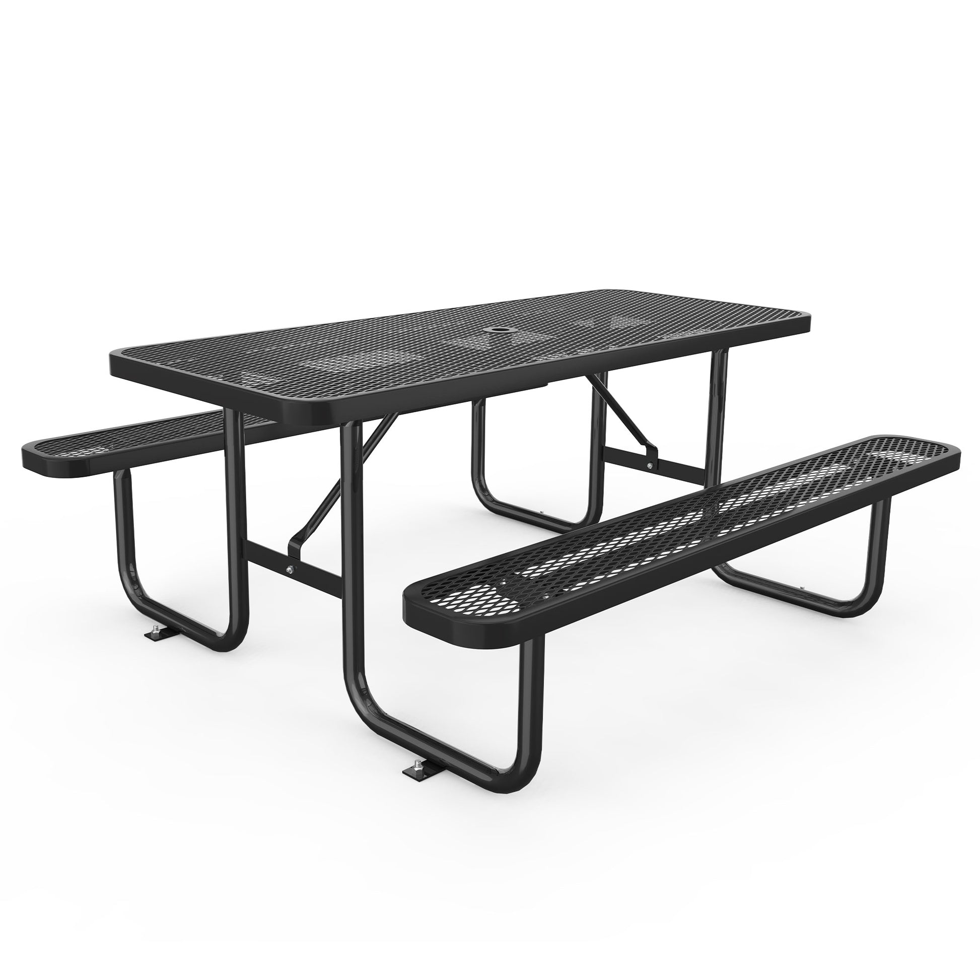 Black 6ft Long Table & Chair Set with Umbrella Hole image 1