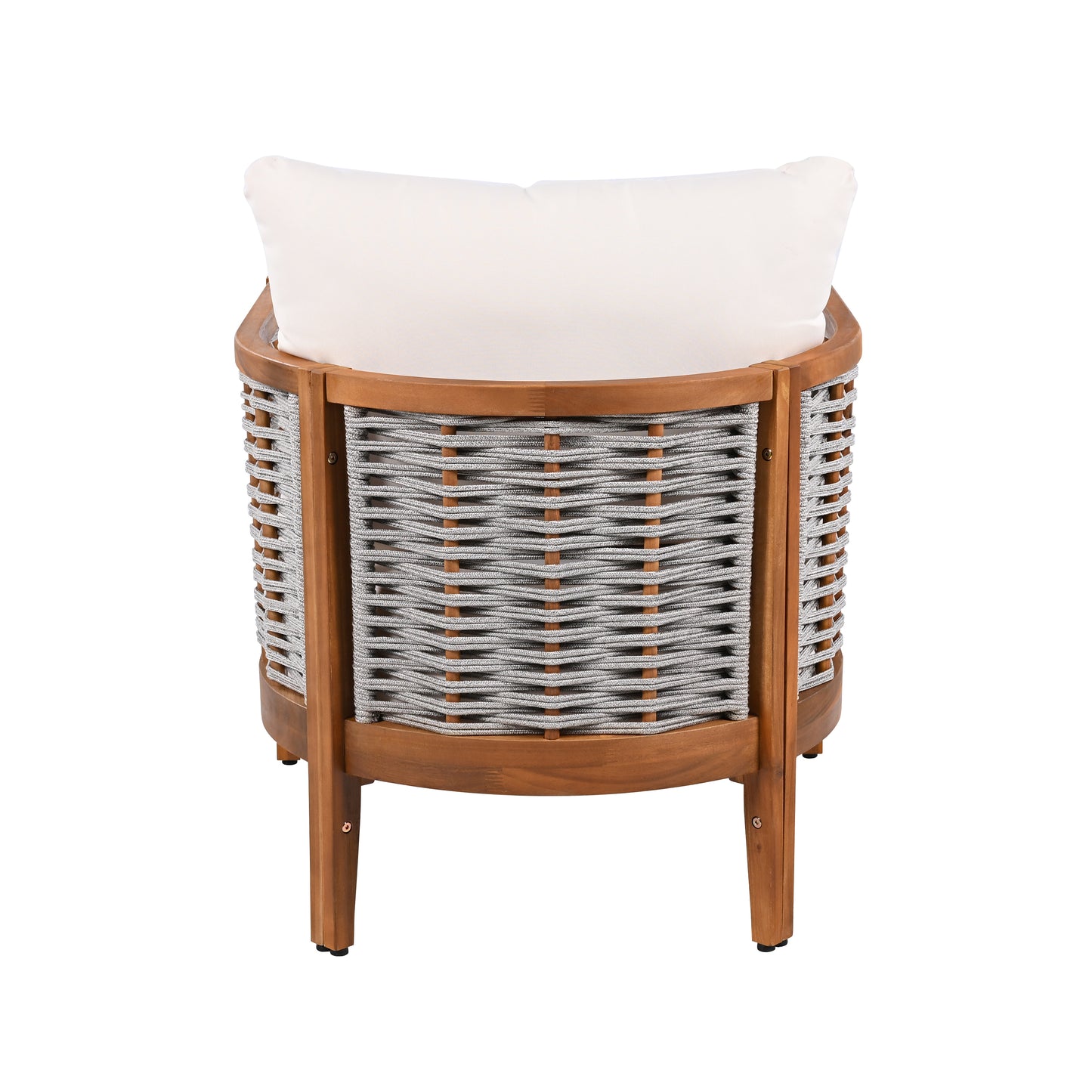 Outdoor Unique Tub Design Armchair with Woven Rope, Patio Furniture Acacia Wood Chair, Deep Seating with Soft Cushions for Porch, Garden, Backyard, Balcony, Teak Finish & Beige Cushion image 8